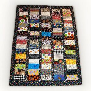 VTG Quilt Handmade‎ Patchwork Crazy 40x52 Throw Baby Blanket Kids Colorful